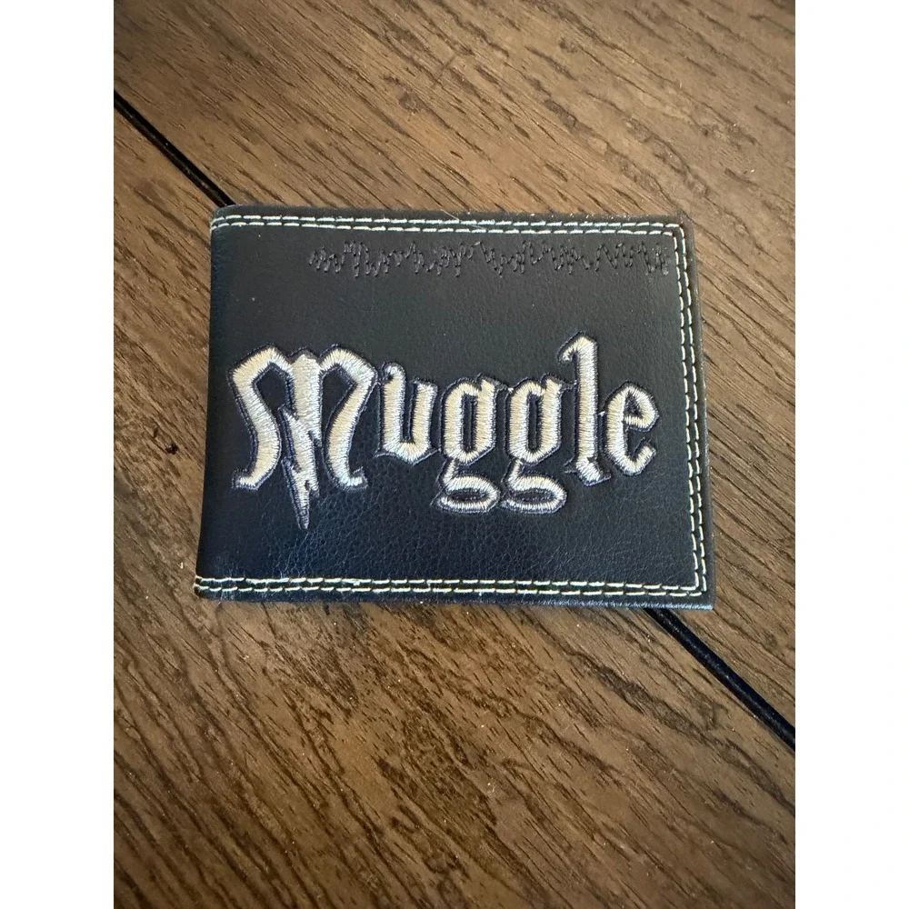 Harry Potter Muggle Bifold Wallet Mens OS Black Excellent Embroidered Logo